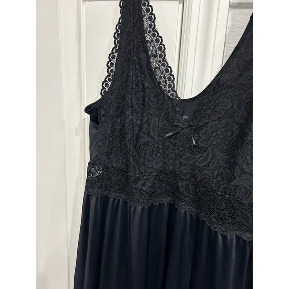 Exquisite Form Womens Black Lace Nylon Long Sleeveless Nightgown Size Medium - Picture 4 of 7